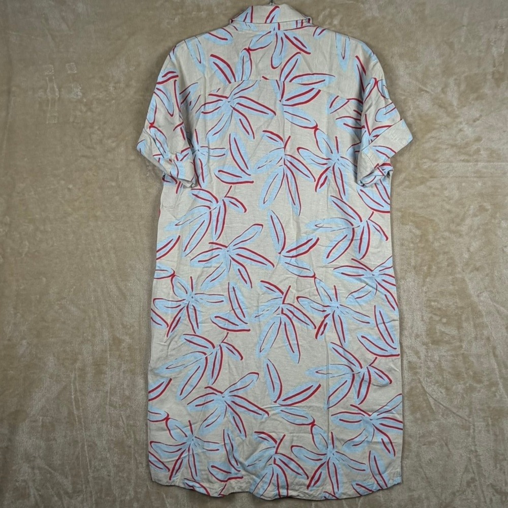 UNTUCKit Betty Linen Blend Shirt Dress XS Tan Blue Red Tropical Leaf Mini 42374 - Picture 2 of 11